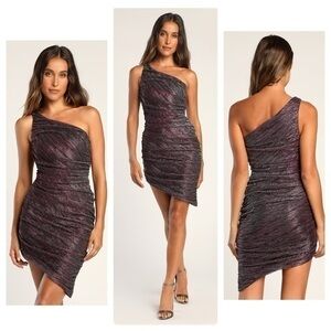 Lulu’s Shine Forever Magenta One-Shoulder Asymmetrical Bodycon Dress Medium AD7